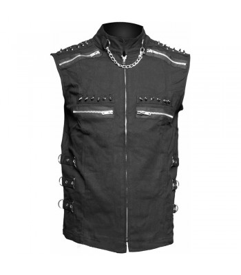 Men Sleeveless Shirt With Studded Zip Gothic Black Shirt